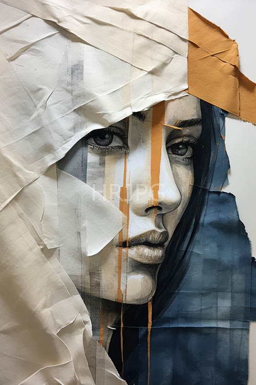 multimedia landscape sliced by orange lines merging human emotion with abstract design