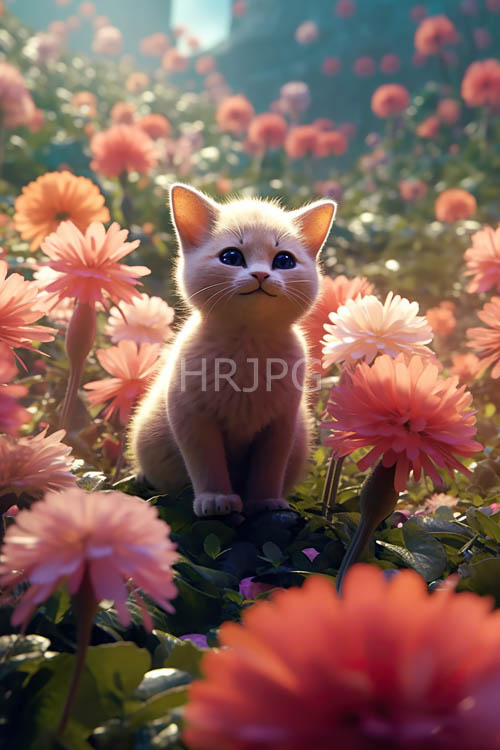 chrysanthemum blooms cradle fluffy white kittens in sunlit meadows