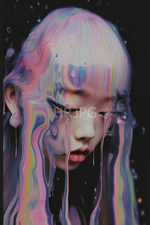 flowing hair and pastel colors surround female portraits in motion