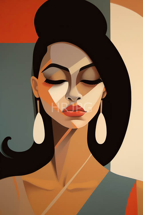 geometric red orange green color blocks frame modern abstract portraits