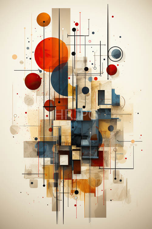 High Resolution: Midcentury Modern Geometric Interplay with Crimson Reds and Fine Lines download. | HRJPG.com
