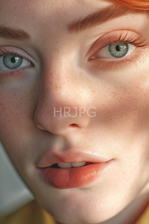 closeup of young woman with fair skin and natural red hair in ambient light