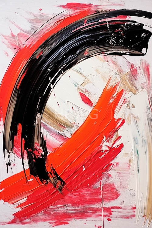 textured black layers intersect red lines on white canvas