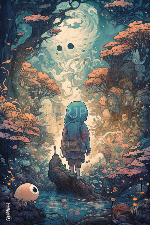 mysterious woodland encounters amidst eerie fantasy forest landscapes unfold