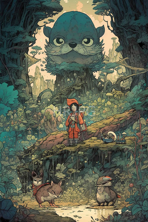 whimsical woodland encounter amidst natures foliage and ancient rock formations