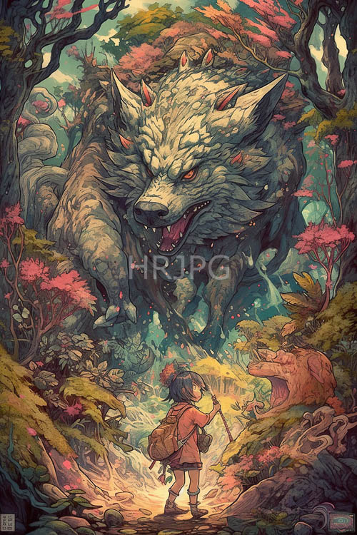 mystical autumn forests enfolds brave animestyle children within colossal wolves