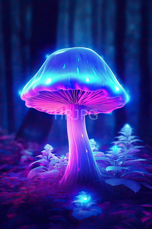 mushroom cap filtering faint forest floor glimmer under thick woodland canopy