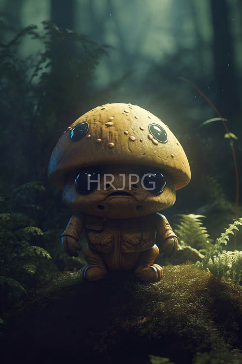 enchanting woodland creature adorns lush forest ground with delicate cap detailing and charming brown attire