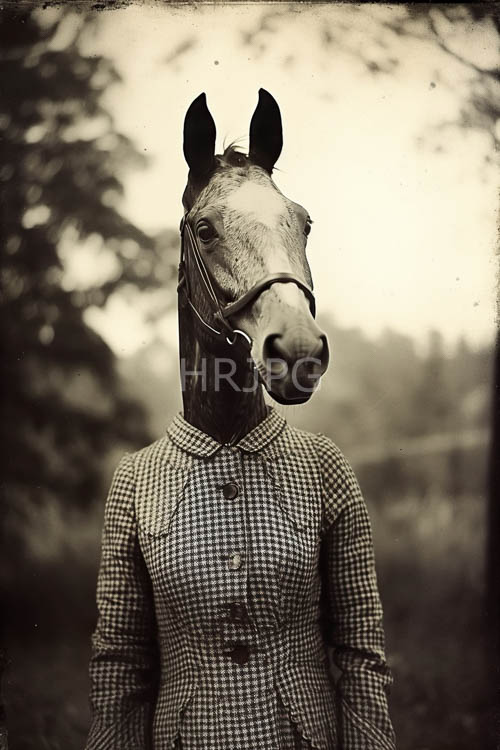 checkered jackets dress horse figures in sepia equestrian settings
