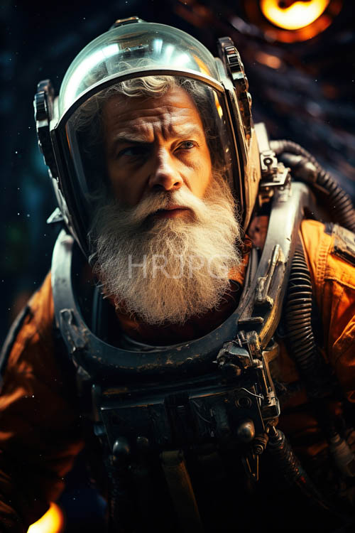 seasoned astronaut wears vintagestyle spacesuit in industrial offworld colony