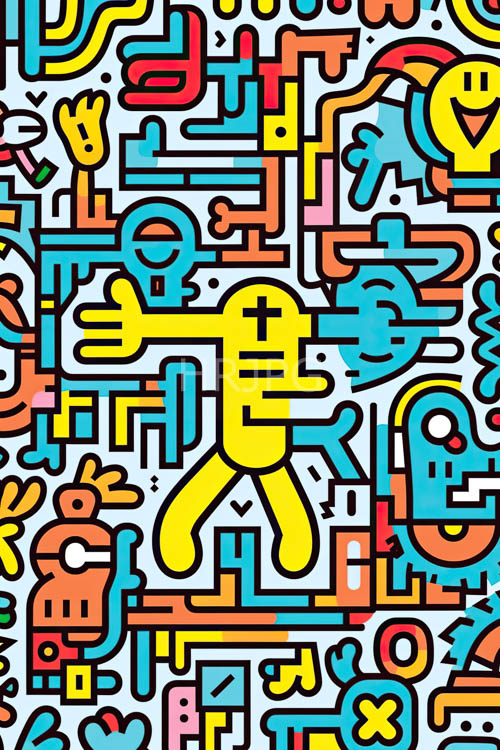 High Resolution: Stylized Figures Emerge Through Black Outline in Abstract Composition download. | HRJPG.com