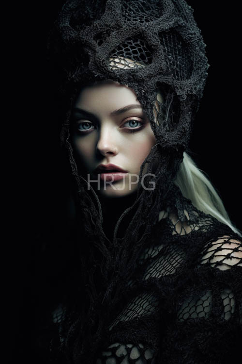 lace headwear draped across pale skin creates hauntingly beautiful focal point in moody