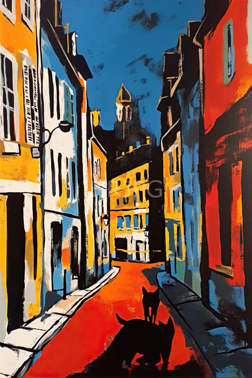 european streets come alive with expressive red cobblestones at dusk