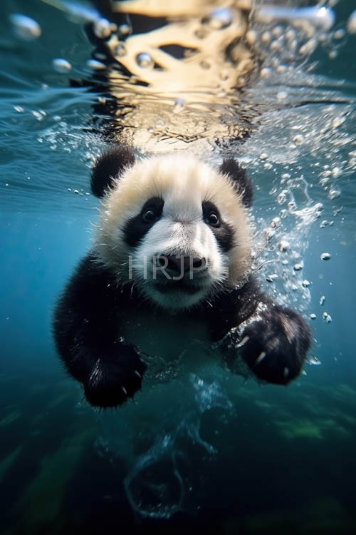 rippling water surrounds baby pandas in sunlit aquatic depths