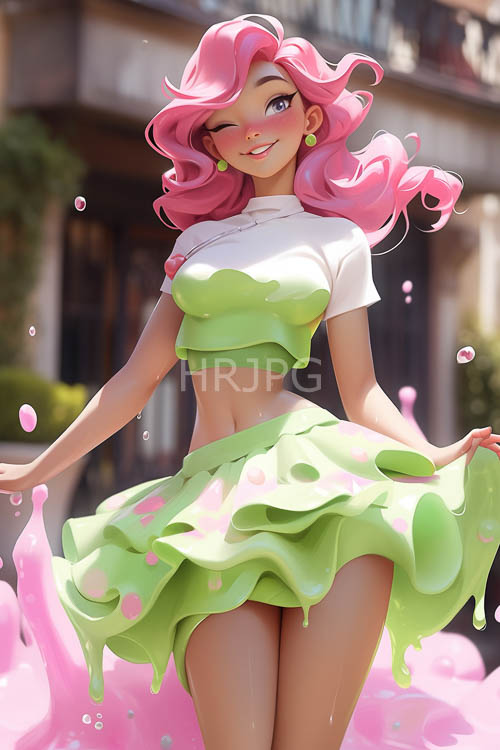 limegreen goo coats animestyle girls ruffled skirt in whimsical