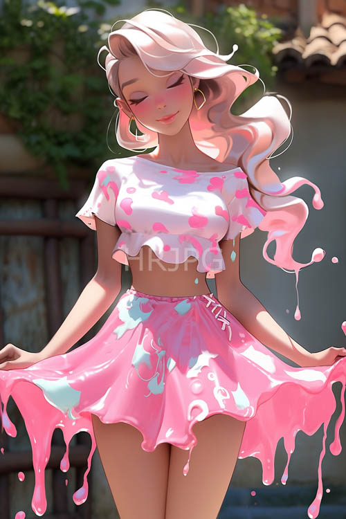 pastelcoded candycore aesthetic of anime girl in whimsical composition