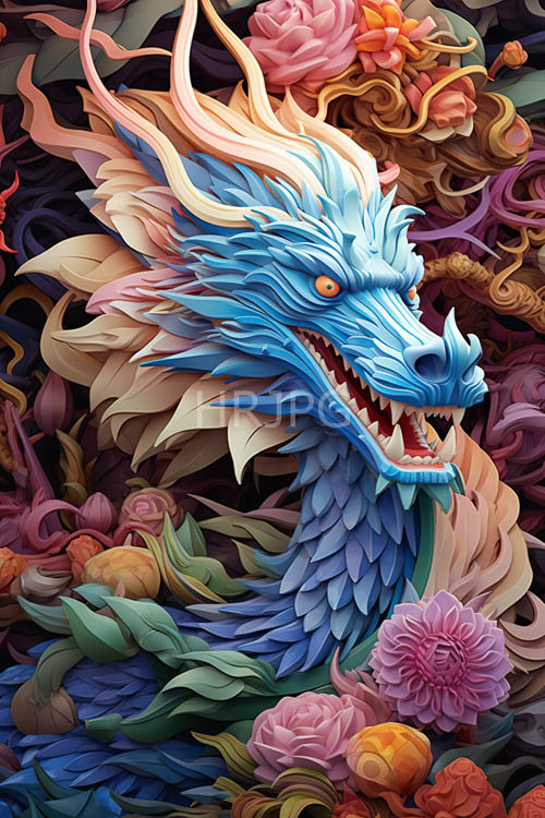 High Resolution: Swirling Green Leaves Envelop Fierce Orange Eyes of Mythical Creature in Dramatic Floral Setting download. | HRJPG.com