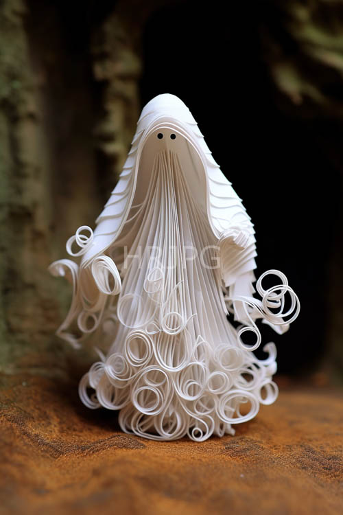 seasonal paper crafting and artisanal decor with intricately crafted white paper ghost figure