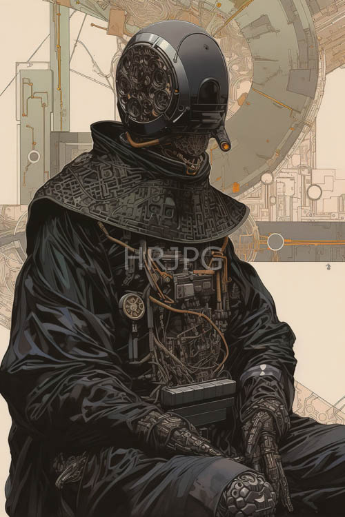 exposed mechanical gears reveal cybernetic inner workings in dark hangars