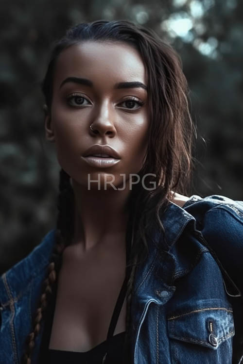 darkskinned womens portraits in classic denim jackets amidst urban settings under flickering lighting