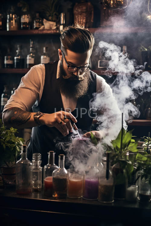 crafted mixology in muted foggy bar atmosphere with artisanal cocktails and premium spirits