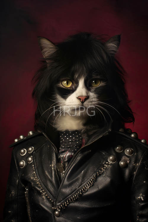 cat characters express punk rock style on red backdrops