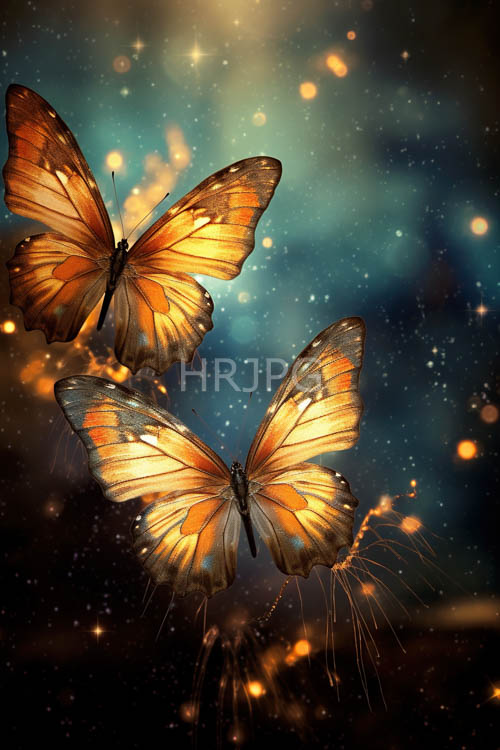 enchanted forest canopy beams illuminate orange black butterfly wings