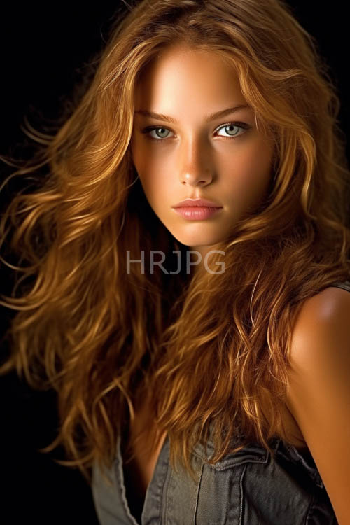 High Resolution: Wispy chestnut hair strands drift against solid black backdrops download. | HRJPG.com