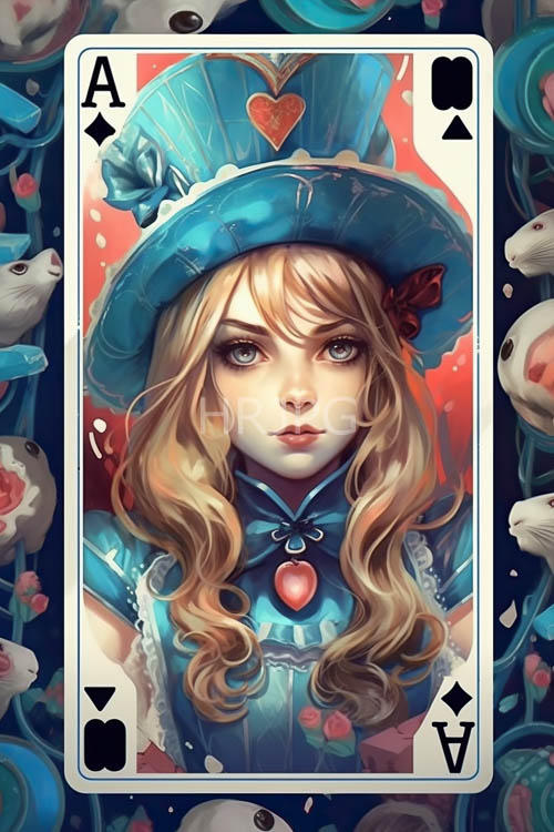 High Resolution: Curious Alice in Wonderland Ace Card in Exquisite Jewel Tone Colors and Rich Textures download. | HRJPG.com