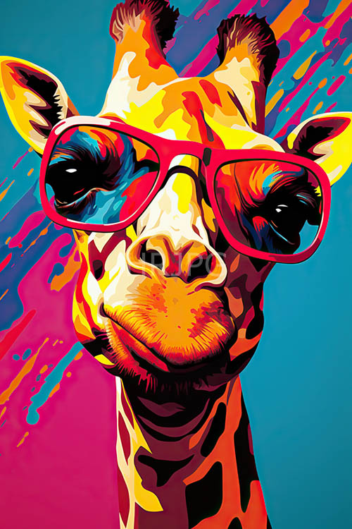 psychedelic giraffe commands attention with kaleidoscope of multicolored patterns and oversized red sunglasses
