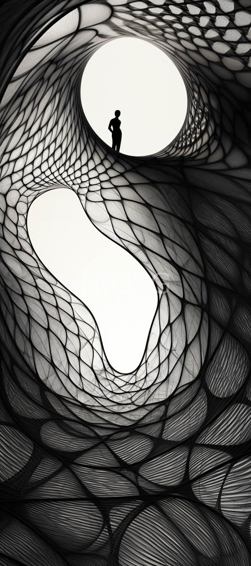 monochromatic artistry captures descent into abstract organic abyss