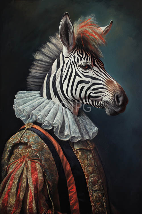 aristocratic velvet robes clothe zebra figures in noble poses