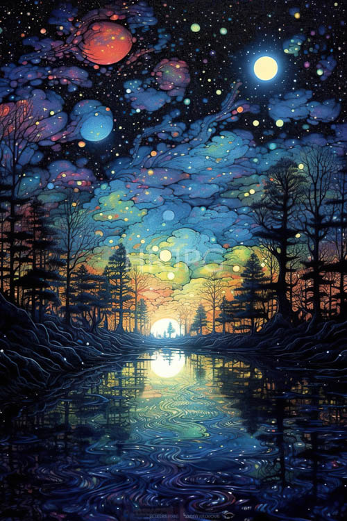 High Resolution: Cosmic Dreamscape with Glowing Multicolored Clouds and Majestic Light Horizon download. | HRJPG.com