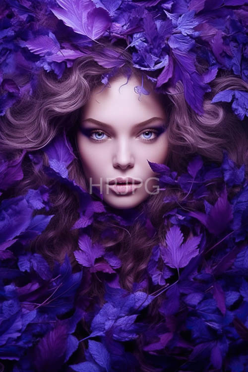 High Resolution: Lush purple foliage creates dense botanical backdrops behind brown hair download. | HRJPG.com