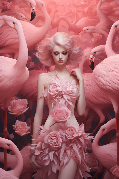 feminine elegance unfolds amidst flora and fauna in rose petal gown