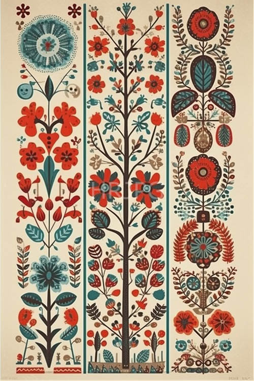 High Resolution: Botanical Study with Stylized Trees and Whimsical Floral Motifs Set Against Distinctive Rustic Background download. | HRJPG.com