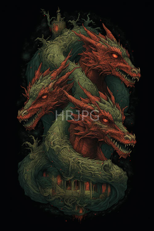 emeraldgreen serpentine beasts cast primal shadows against abyssal black depths