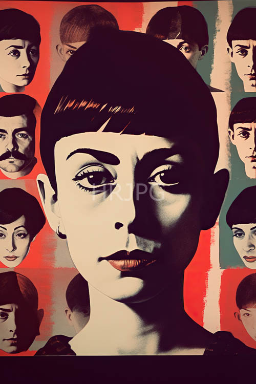 vintagestyle of young woman against bold striped background rendering contrasting angles
