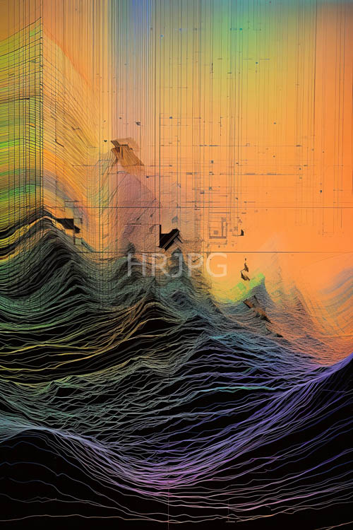 multicolored lines in electric shades sweep across gradient background intersecting with geometric shapes