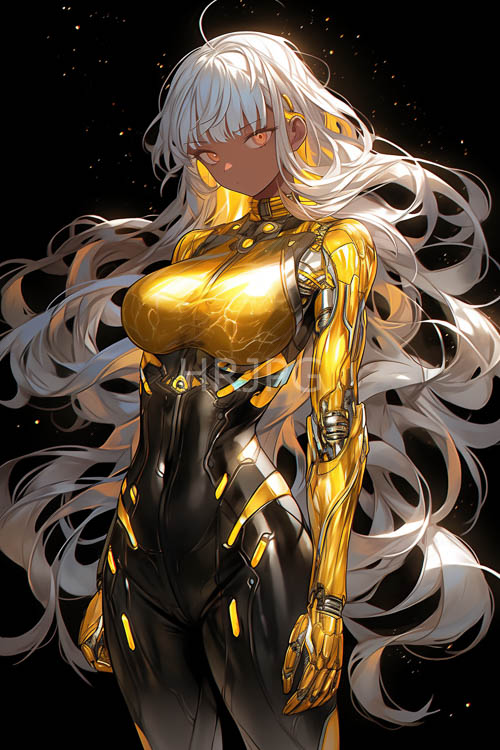 cybernetic bodysuit accentuates darkskinned warriors muscular silhouette in futuristic setting