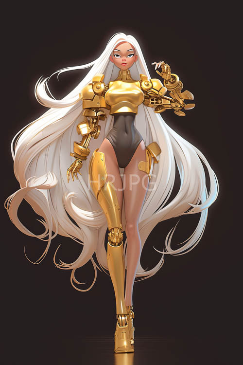 luminous white hair shines from dark cybernetic figures in voids