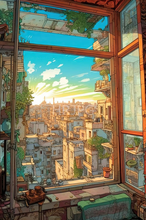 expansive multipaneled windows reveal city views from cozy apartment rooms