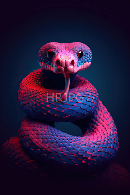 mesmerizing serpent displays intricately textured scales in electric blue and magenta pink against dark gradient