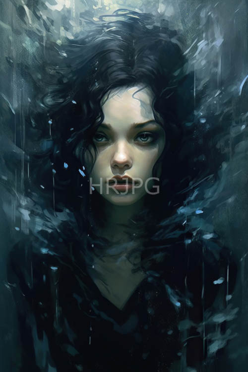 fantasy of serene young woman amidst cascading waterlike textures