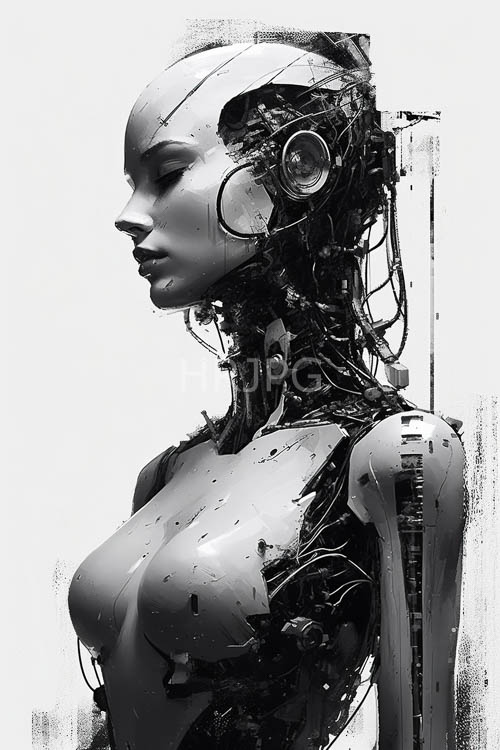 High Resolution: Cyborg figures blend human forms with circuit boards download. | HRJPG.com