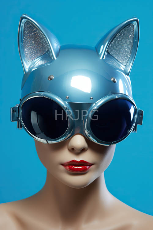 sapphireblue helmet shines under neon city lights at midnight