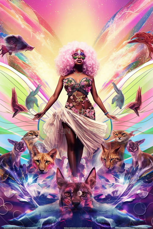 fantasy art depicts elegant afrofuturism with floralpatterned lingerie and rainbow wings