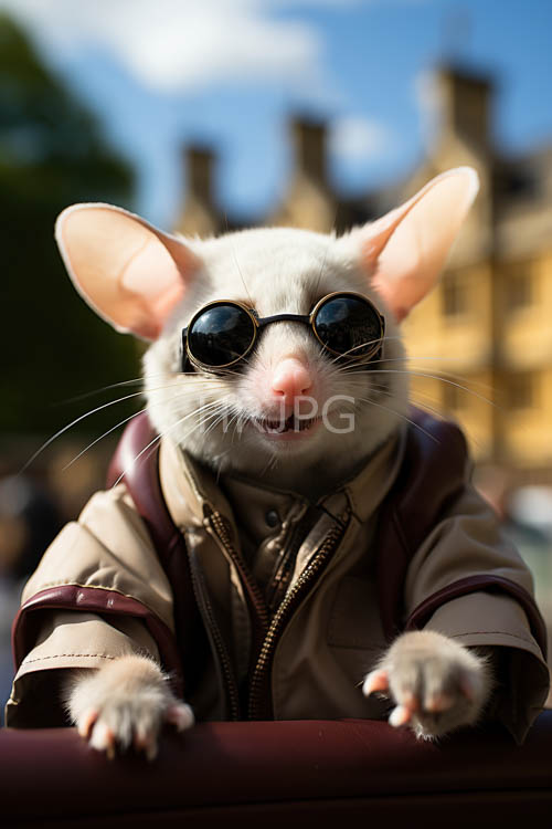sunglasses style rodent characters near historic stone buildings