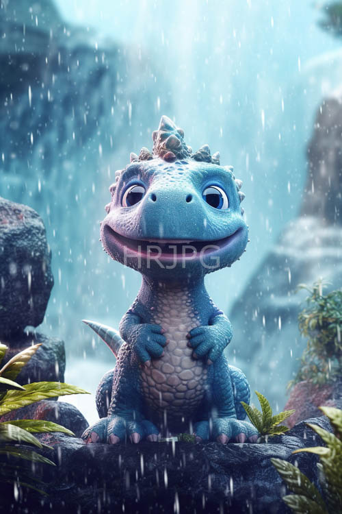 High Resolution: Dinosaurs Perched on River Rocks Amidst Misty Rainy Wilderness Atmosphere download. | HRJPG.com