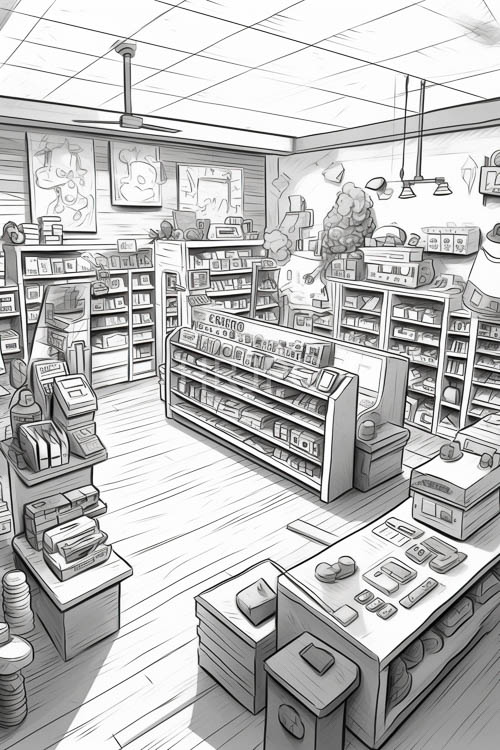 photographic camera collections fill shelves inside vintage shop interiors